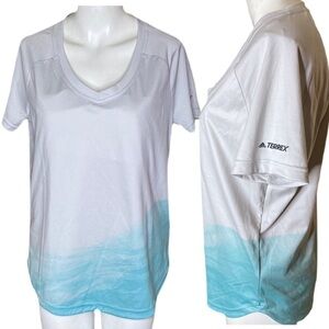 Adidas Terrex Short Sleeve Gun Metal Gray/Blue Ocean Waves Size L